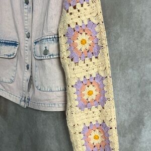 Mystree Light Blue and White Denim Jacket